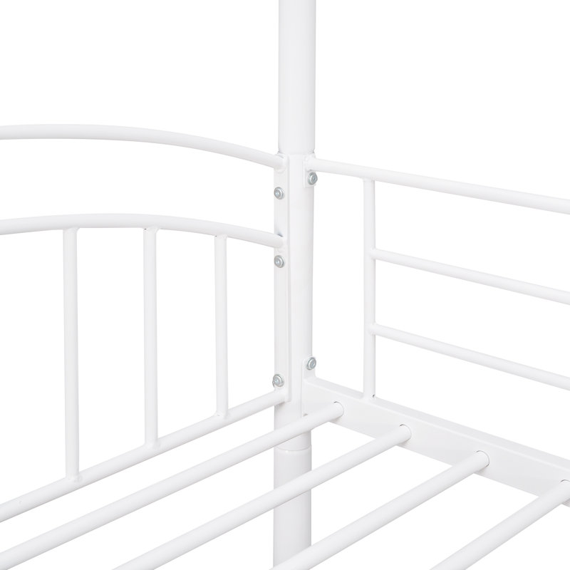 Lit superposé simple en métal avec glissade, lit pour enfant, Blanc