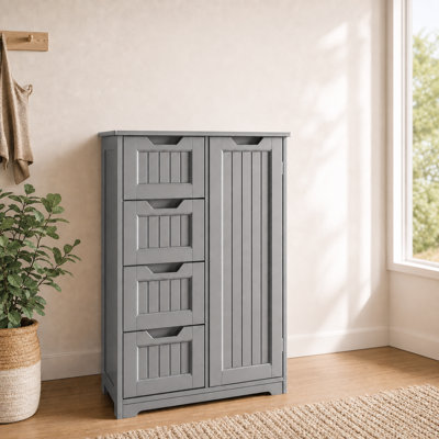 Commode à 4 tiroirs de 23,6 po avec porte de grange coulissante, armoire de rangement