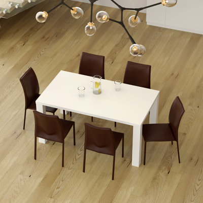 Carson 63" Dining Table In High Gloss White And 6 Sokol Stacking Chairs