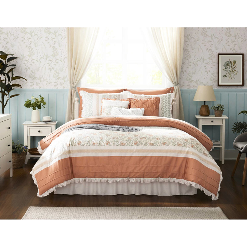 9 Piece Bedding - Coral King Cotton Comforter Bedroom Idea