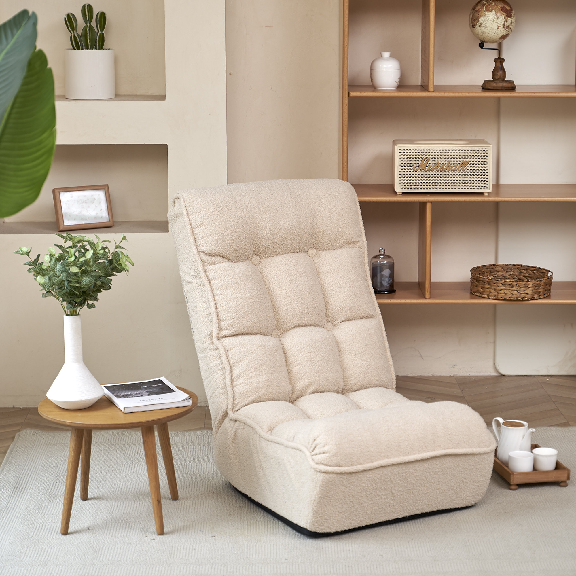 Memory Foam Floor Chair, Comfortable Back Support Lazy Sofa, Comfy for Reading Game Meditating,Teddy Fabric - 2-Seats