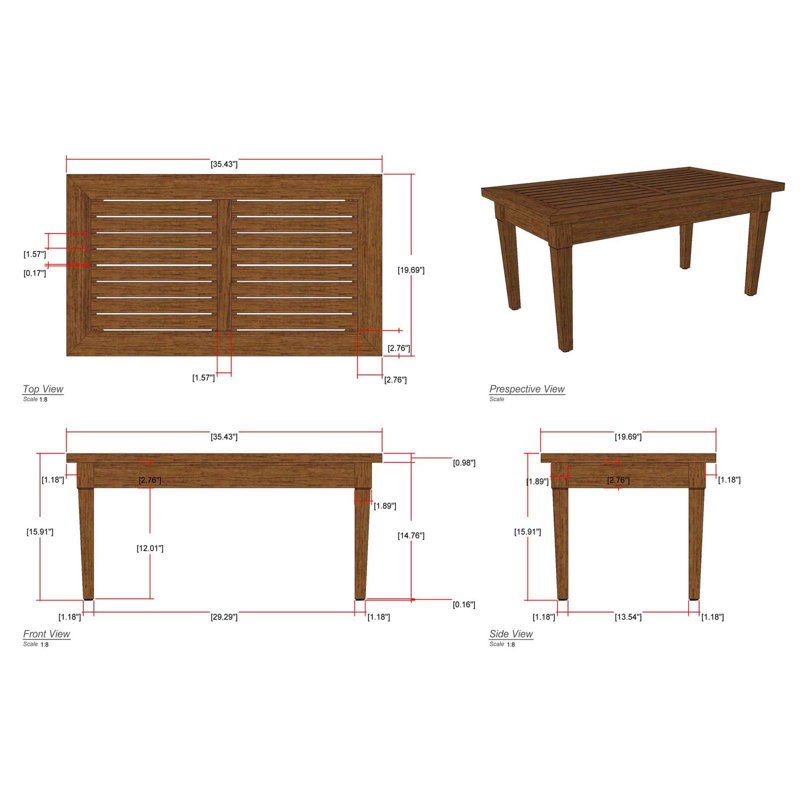 Rectangular Teak Outdoor Coffee Table , 35.5'' in. W 19.7'' in. D