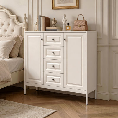 Buffet de rangement 40,16 po, armoire d'appoint autoportante avec 4 tiroirs et 2 portes, console à tablettes réglables pour le salon, la cuisine, le vestibule, le couloir et la salle de lavage (beige)