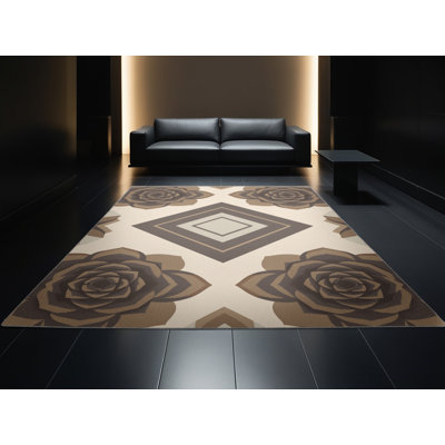Machine Washable Orlandra Echeveria Modern & Contemporary Geometric Shapes Rug in Gray – Gray Binding