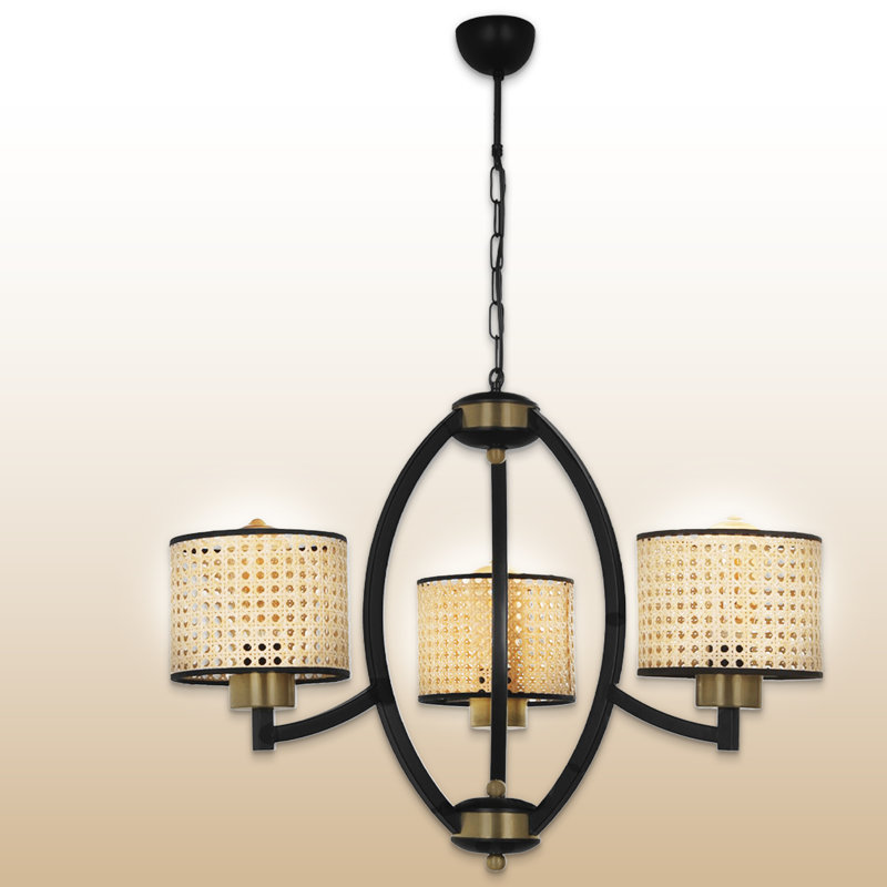 Lustre vintage industriel à hauteur réglable avec capuchon en tissu 3 lumières