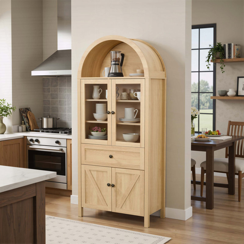 Armoire de rangement en dôme rétro avec arche et grande capacité, Chêne