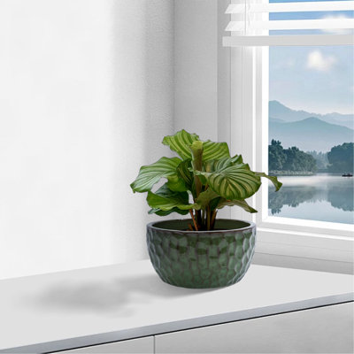 3 pots de fleurs en céramique, pot de fleurs moderne pour patio, jardin ou rebords de fenêtre - vert antique