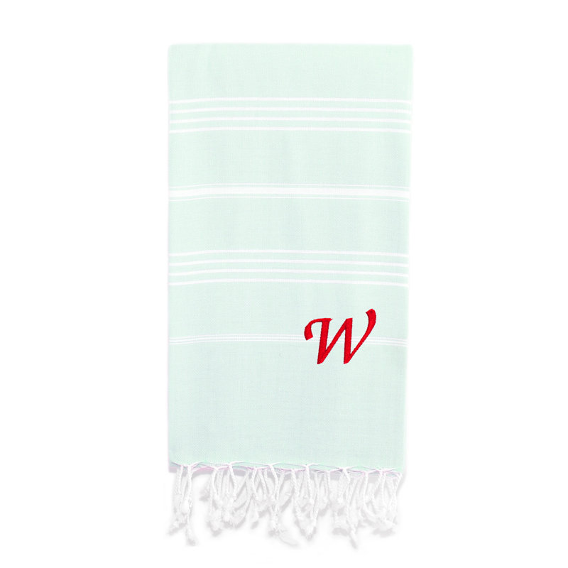 Serviette de plage 100% coton Pestemal Lucky, Vert clair / blanc, W