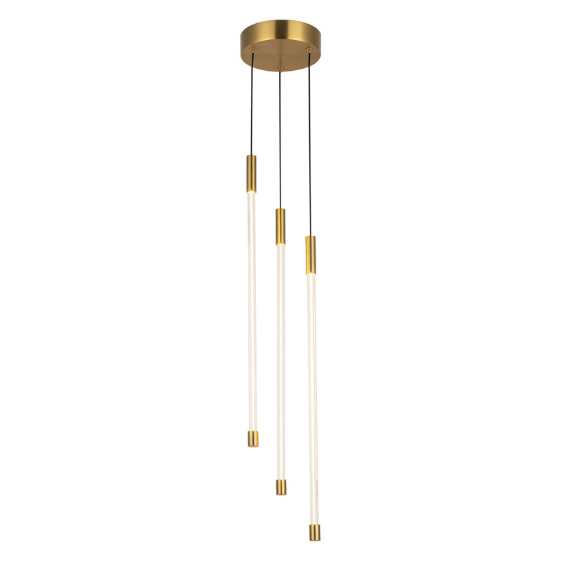 Motif 3 - Light Brushed Gold LED Cluster Pendant, 20.625" H x 4.75" W x 4.75" D
