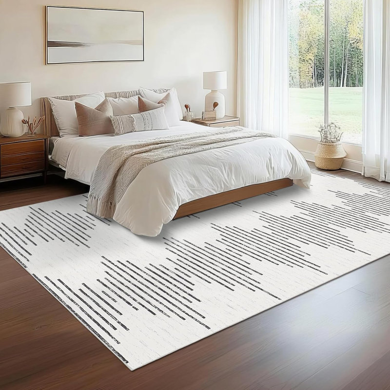 5x7 Washable Diamond Stripes Rug, Non-Slip Soft Carpet for Living Room, Bedroom, Nursery, Office, Black & White