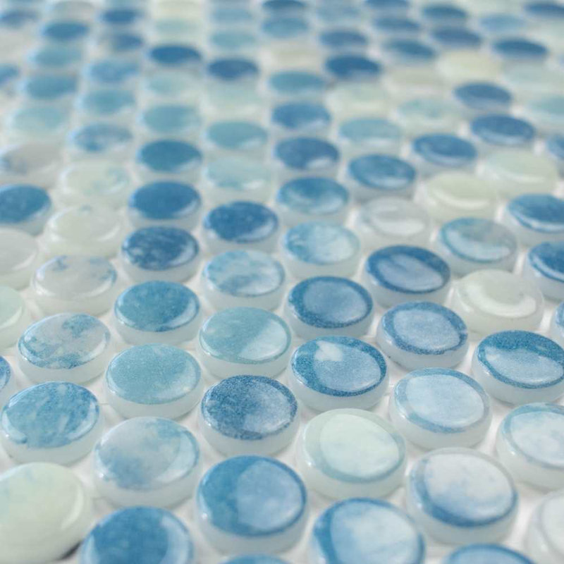 Carreau de mosaïque rond en verre 12 po x 12 po Eterna Penny, Bleu