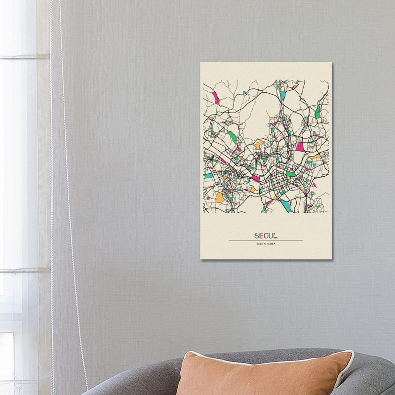 Seoul, South Korea Map 1 Piece Wrapped Canvas Wall Art, 66.04 cm H x 45.72 cm W x 3.175 cm D