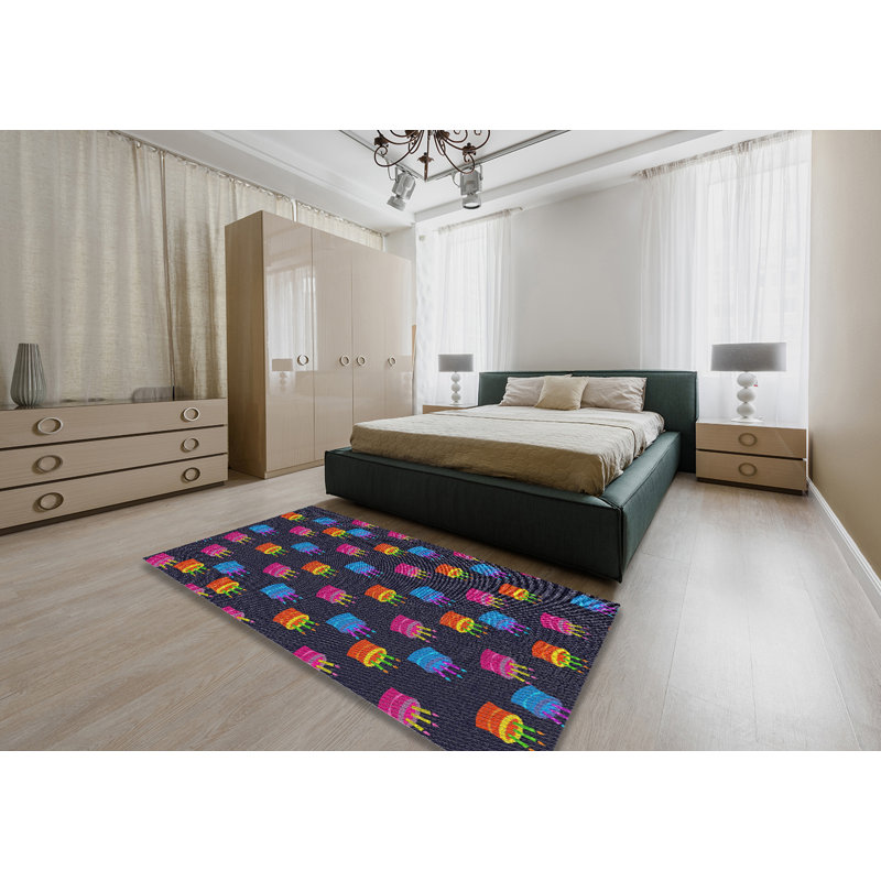 Bleu Cynthia/rouge/noir Tapis décoratif, Rectangle 6 pi x 9 pi