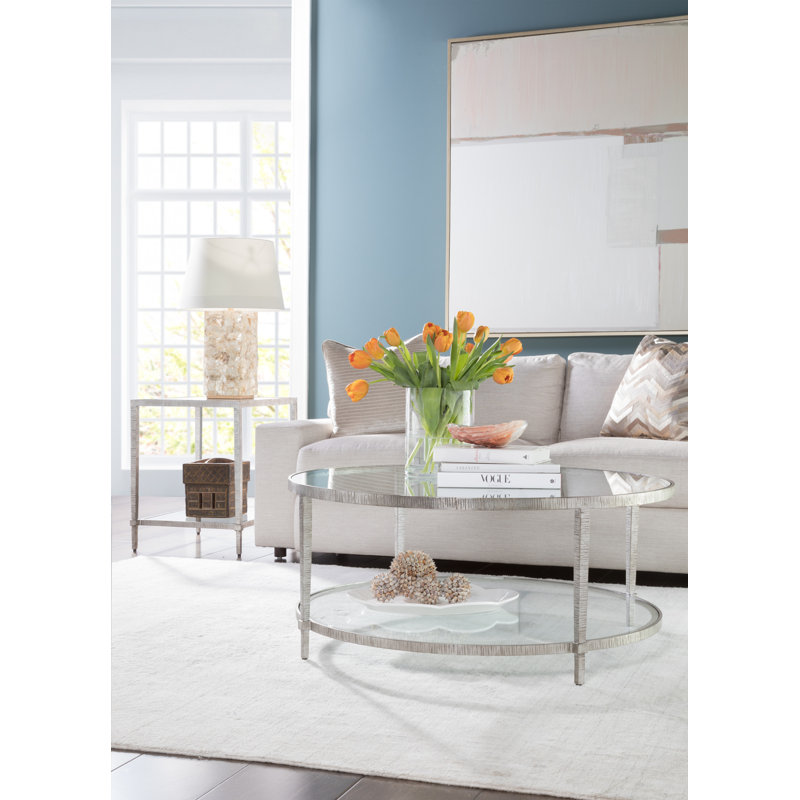Silver Round Glass Cocktail Table with Iron Base