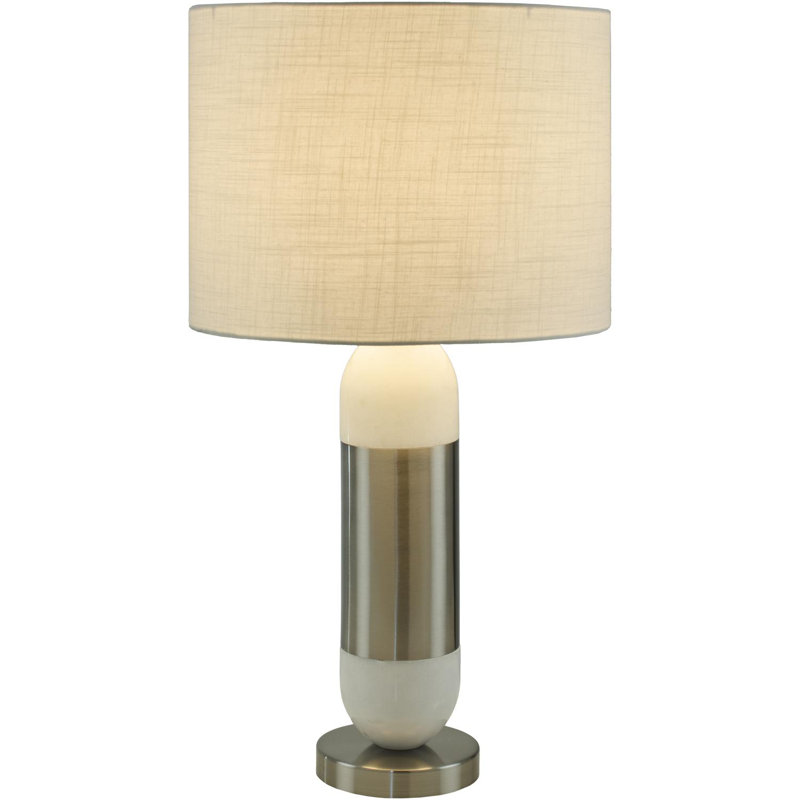 Lampe de table Napoliton, Base argentée / abat-jour blanc