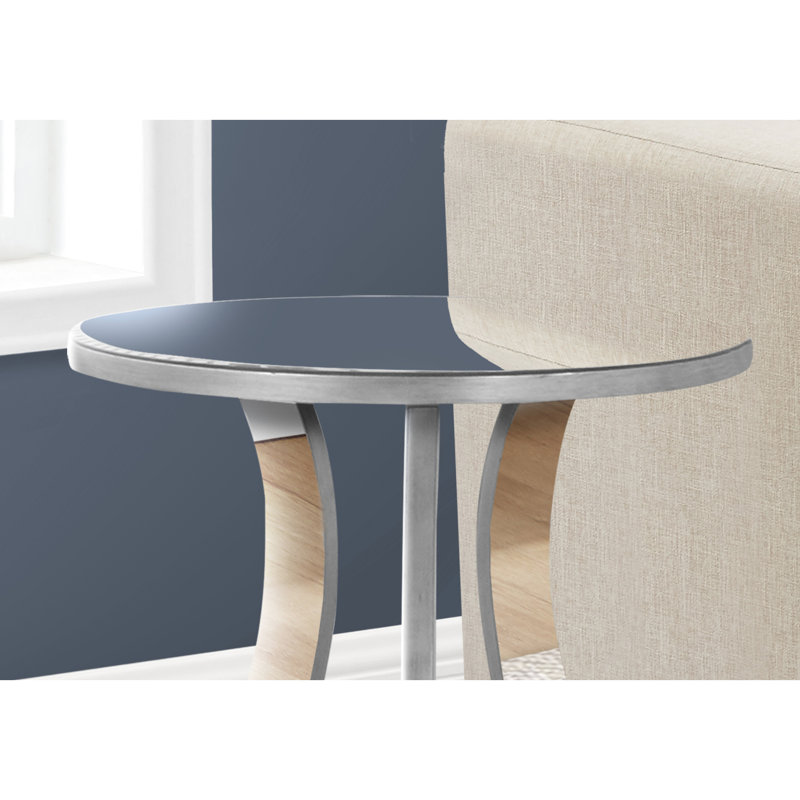 Table d'appoint transitionnelle grise, table de chevet latérale avec miroir transparent pour le salon de la chambre à coucher, plateforme de présentation spacieuse et élégante