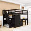 Lit mezzanine 2 tiroirs avec escalier de rangement, bureau, tablettes et garde-robe-381169861-381169851