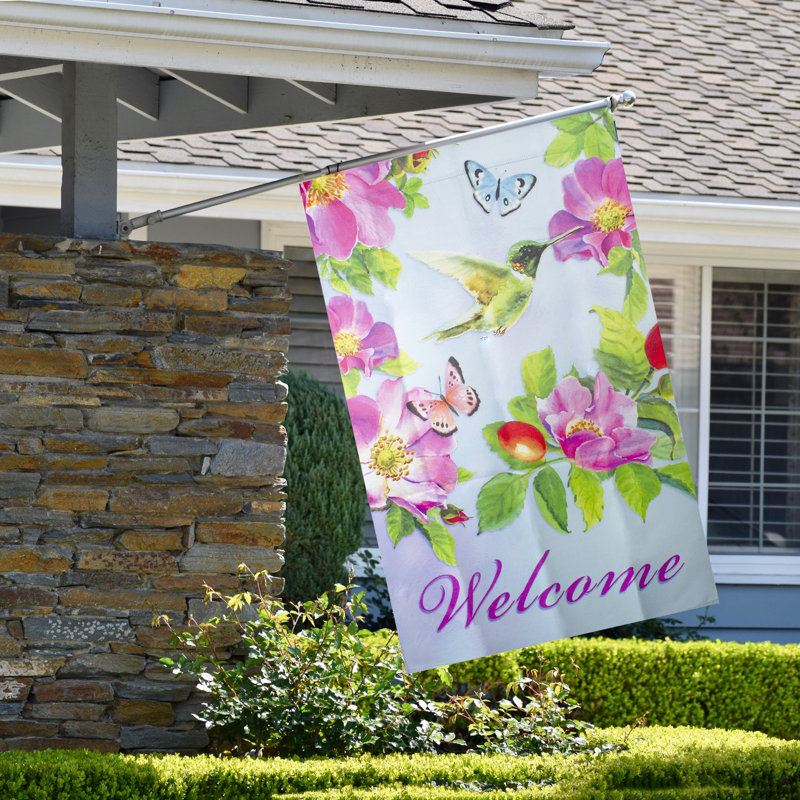 Drapeau extérieur floral Welcome Hummingbird, H 40 po x l 28 po