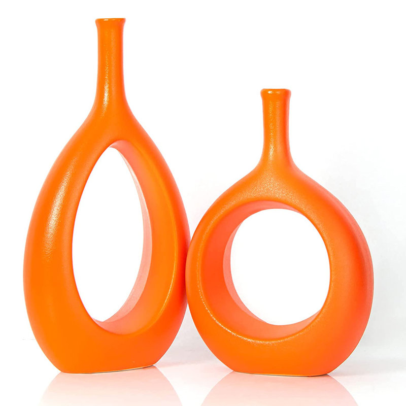 Ensemble de 2 vases de table en céramique Dinges, Orange