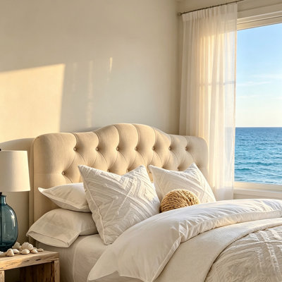 Tête de lit tapissier capitonnée pour grand lit, tête de lit capitonnée en tissu de lin capitonné, tête de lit à hauteur réglable pour la chambre à coucher, beige