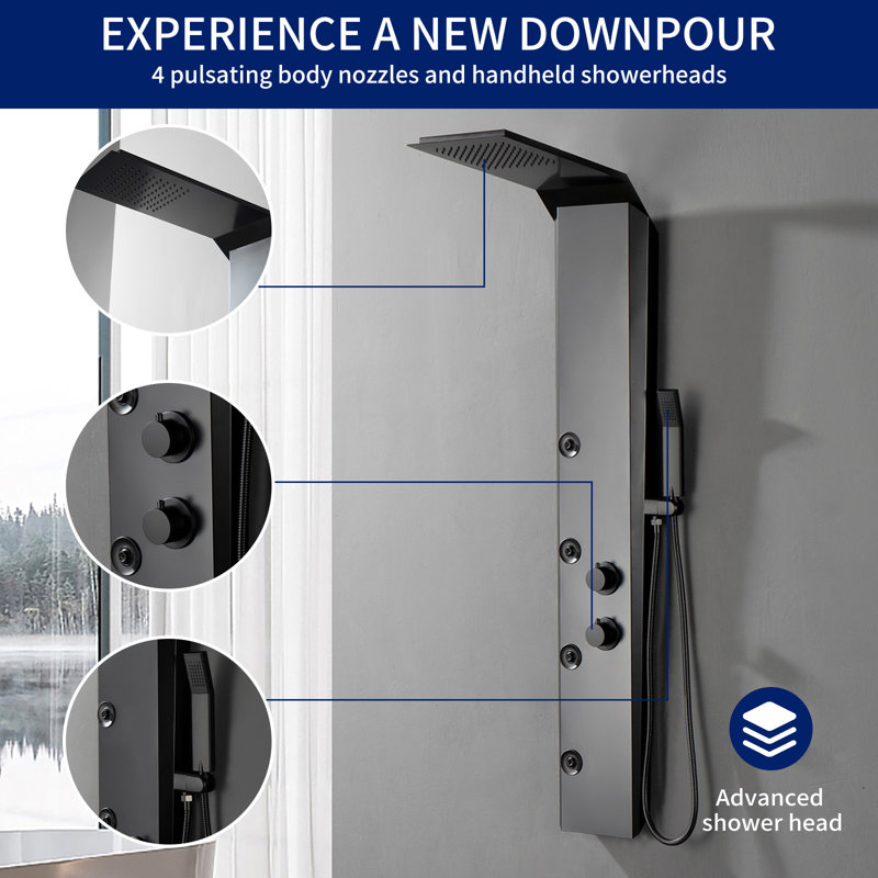 54.33'' Shower Panel with Fixed Shower Head, Matte Black