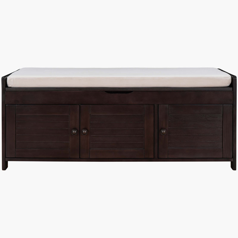 Linen Blend Upholstered Storage Bench, Espresso