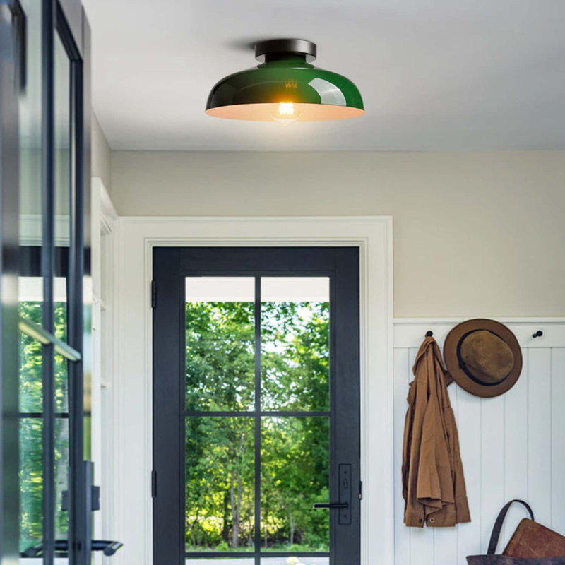 Industrial Ceiling Light with 12-Inch Metal Shade, Green