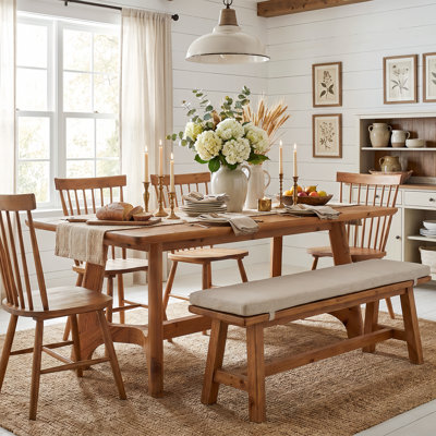 63-Inch Solid Wood Dining Table, Farmhouse Rectangular Kitchen Dinner Table For 4-6 People
