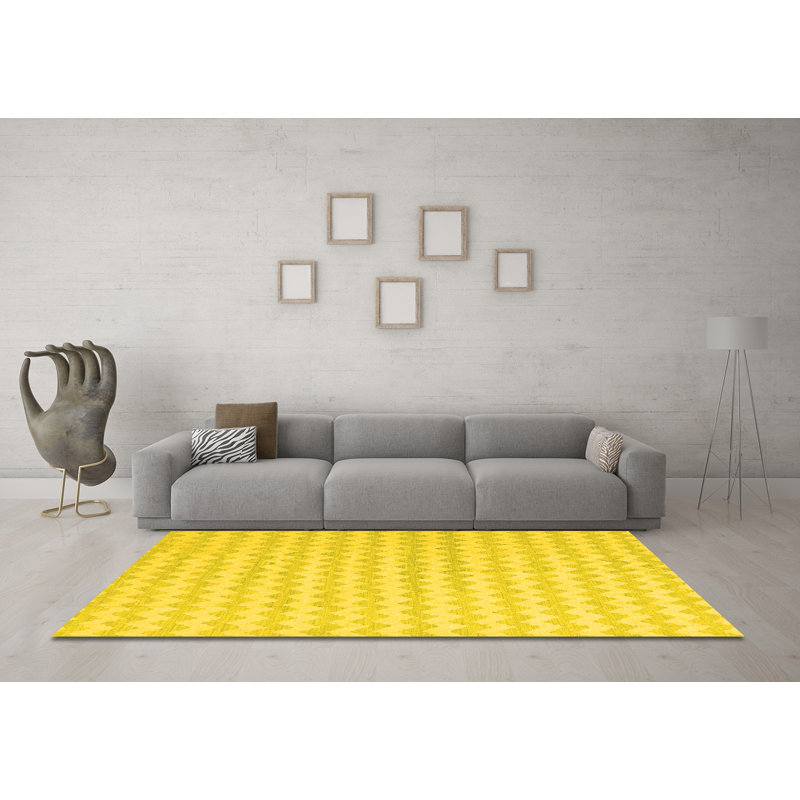 Tapis contemporains jaunes lavables à la machine 2786, Carré 5 pi
