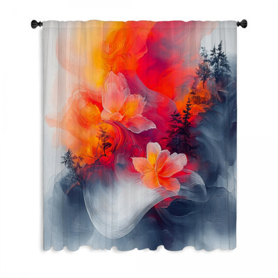 Flowers Window Curtains, Nature Blockout & Sheer Curtains - 1 Panel