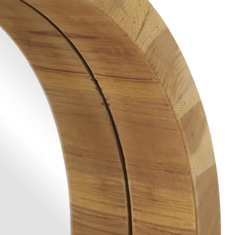 Miroir mural minimaliste en bois brun avec grain de bois naturel, 23,8 po x 23,8 po
