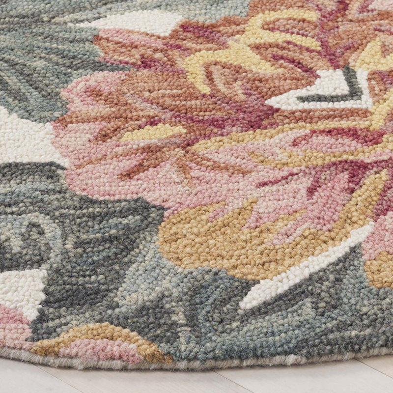 Jardin Handtufted Wool Cotton Floral Rug in Ivory/Red, Round 6'