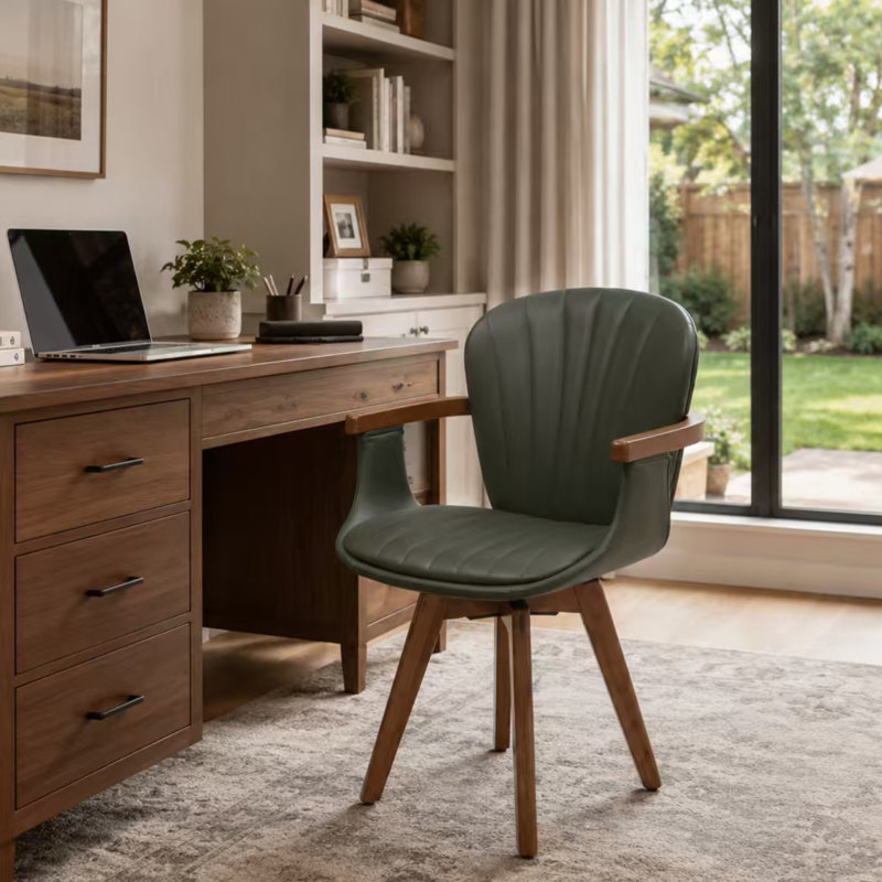 Chaise de salle à manger pivotante en faux cuir Donato, Vert