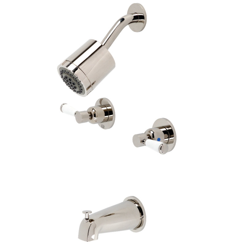 Kingston Brass Paris Double-Handle Tub and Shower Faucet, Polished Nickel