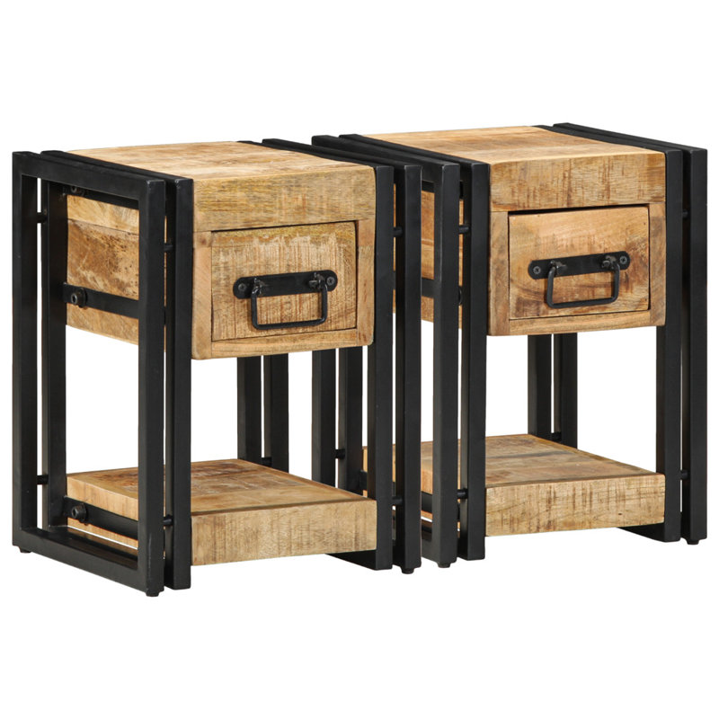 30cm W Solid Wood Bedside Table, Set of 2