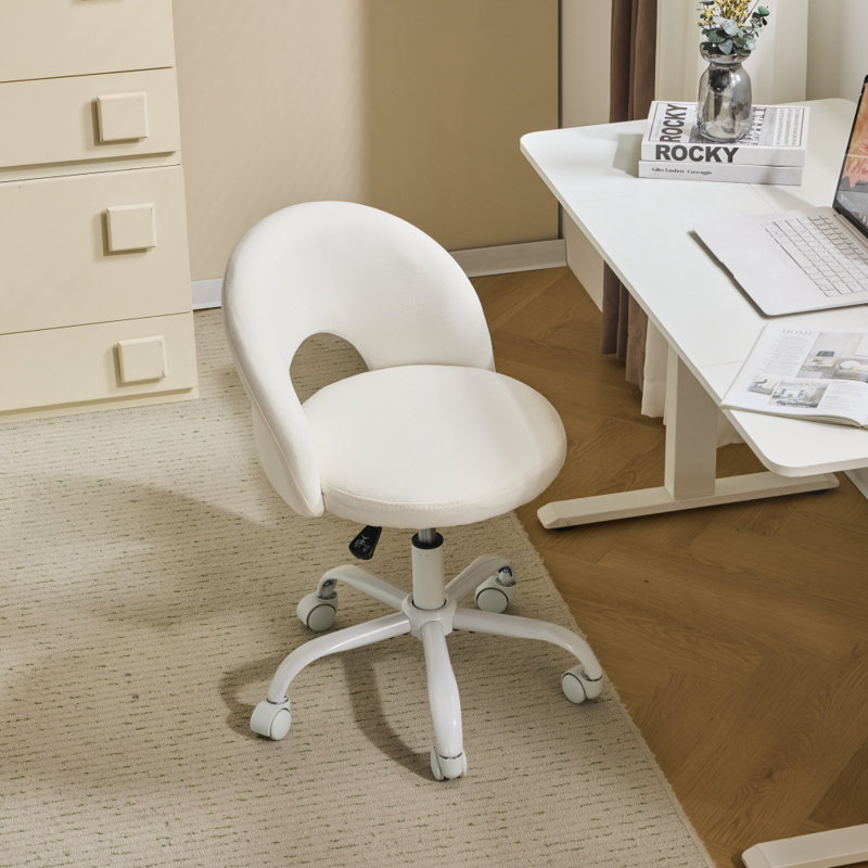 21" W Office Chair Task Chair With Wheels, White, Linen