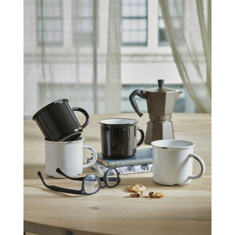 Greyscale Ceramic 16oz Coffee Mugs Set of 4