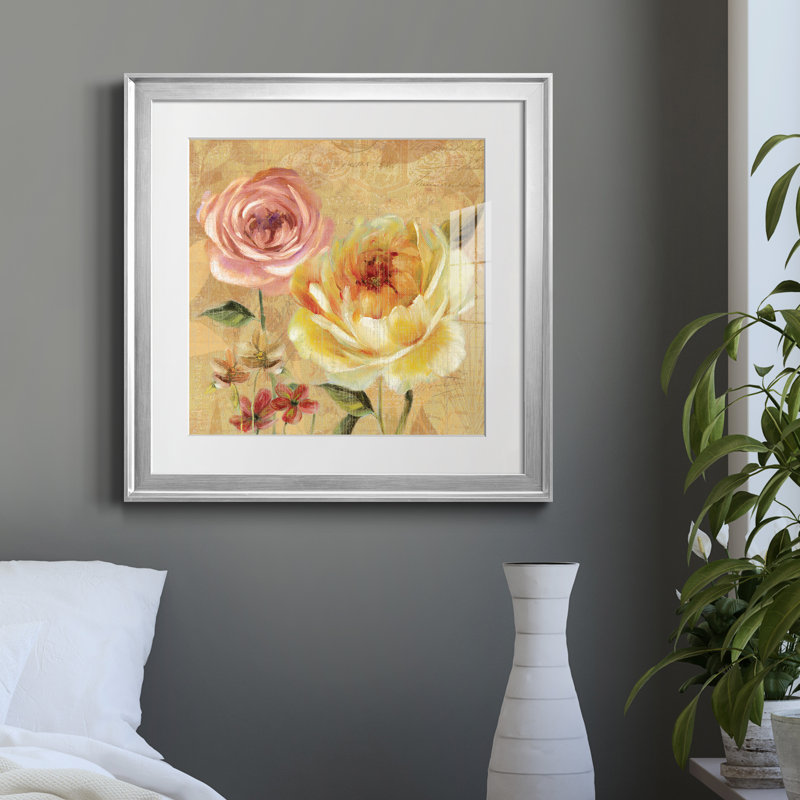 Jardin français II - reproduction d'art sur papier encadré, H 17,5 po x l 17,5 po x P 1,5 po, Papier avec cadre argenté
