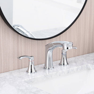 Widespread Bathroom Faucet - Stainless Steel, Aerator Creates Smooth Water Flow Steel Tap Assembly 2 Handles, Delivers Optimal