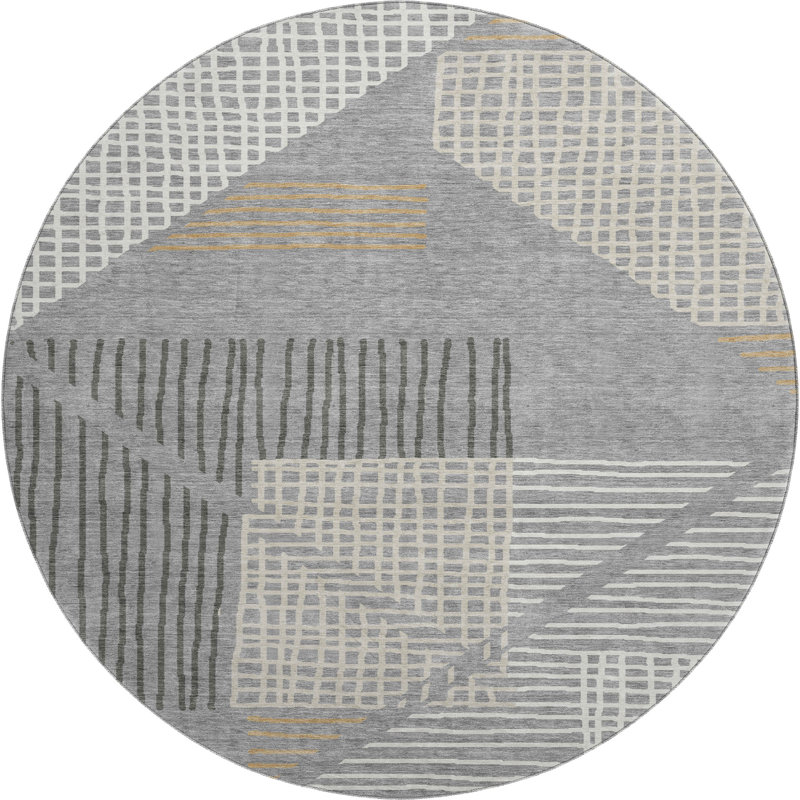 Premium Machine Washable Mayfield AMF2270 Striped Rug, Gray, 8' Round