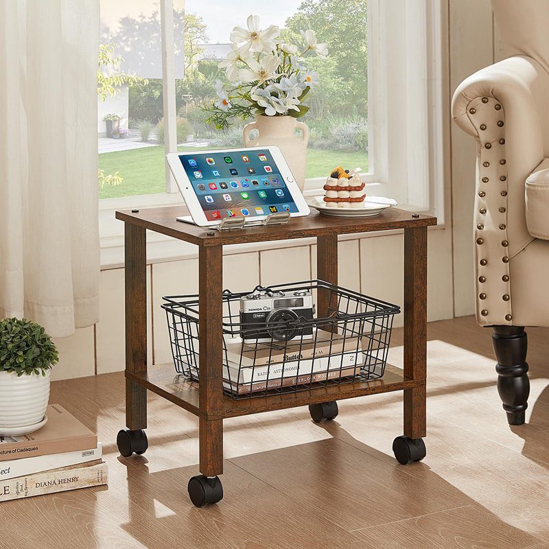 Support d'imprimante à 2 niveaux avec rangement, à placer sous le bureau, Brun