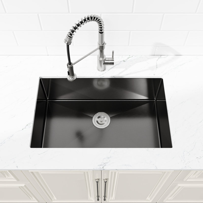 Évier de travail 30 po x 19 po en acier inoxydable noir - cuve simple encastrable avec structure stable et fonction 304 - Excellente durabilité