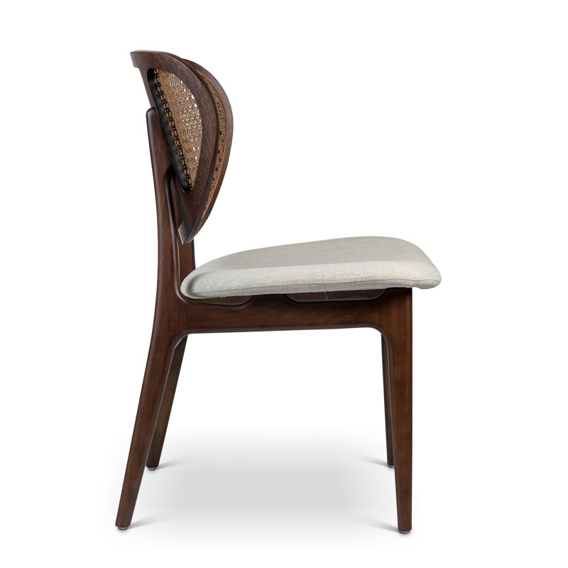 Modern Brazilian Upholstered Dining Chair, Medley Ivory Performance Basketweave/Nogal