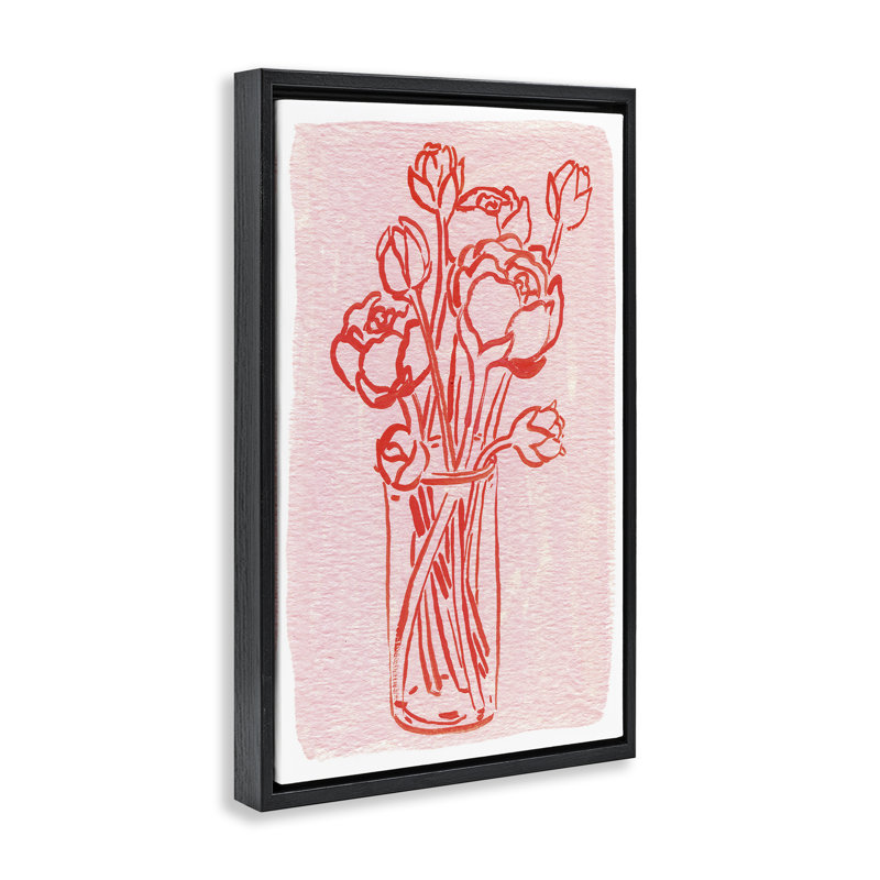 Cadre flottant décrit dans un vase pivoine, design par Hannah Moren, H 25 po x l 17 po, Cadre flottant noir de jais