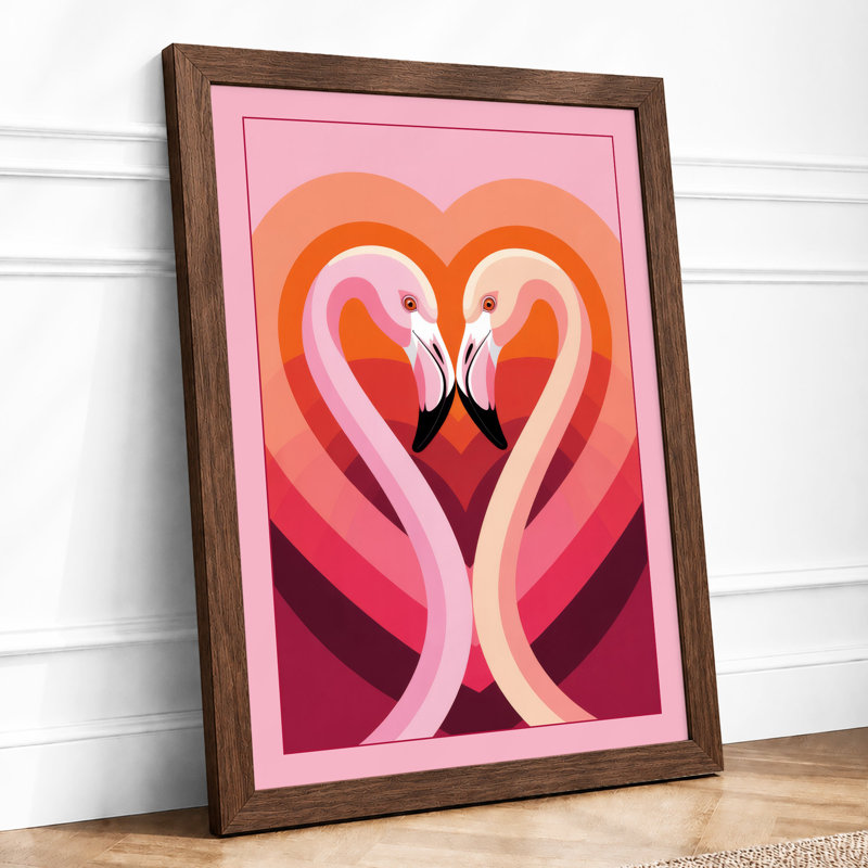 Flamingos In Love Modern - Print, Walnut, A4 - 29.7 x 21.0 cm