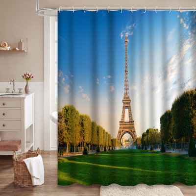 Eiffel Tower Morning Tour Park Architecture Autumn Green Paris Shower Curtain with 12 Hooks