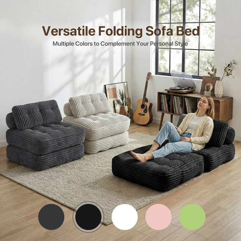 Canapé-lit convertible 35 po Bonless, fauteuil d'appoint en velours côtelé et canapé-lit en mousse haute densité pour petits espaces
