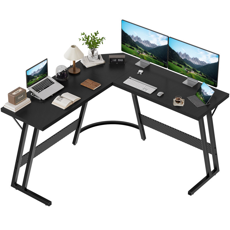 Modular L-Shaped Steel Computer Desk, 29.5" H x 47.2" W x 47.2" D, Carbon Fibre Black