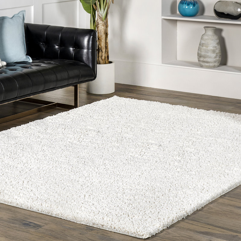 Brittney Performance solid color shag rug, Carré 4 pi, White