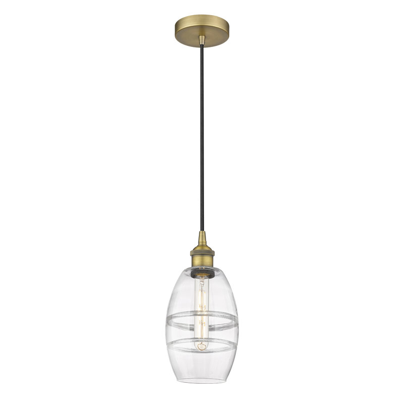 Mini-luminaire suspendu 1 lumière Edison Bettylou-616-G557, H 8,13 po x l 5,88 po x P 5,88 po, Transparent, Laiton brossé